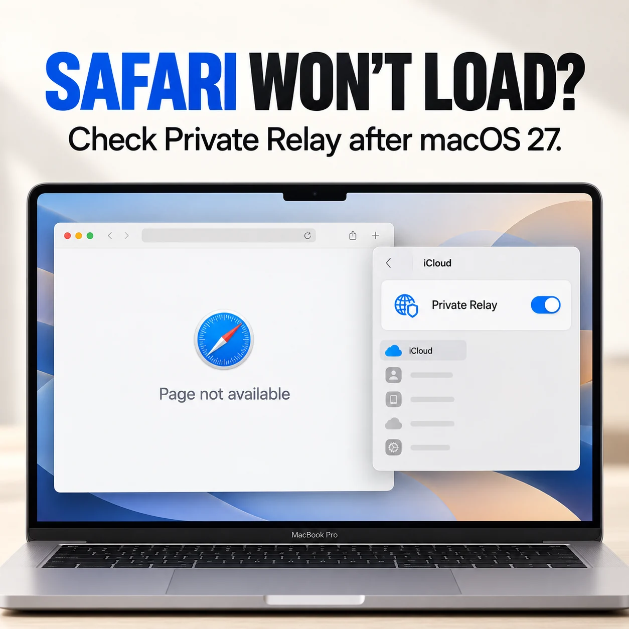 Safari showing Page not available next to iCloud Private Relay settings