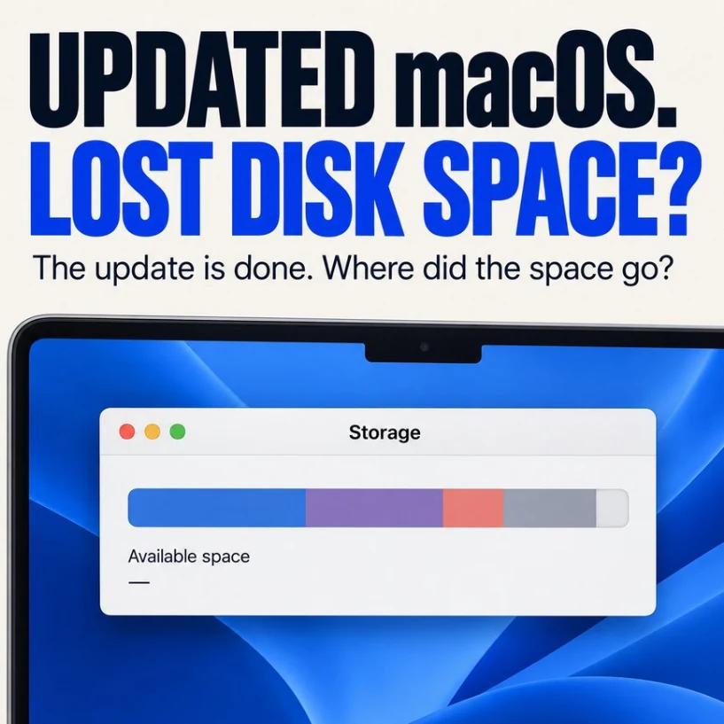 The Storage window after a macOS update, with available space unclear
